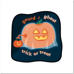 Trick-or-treating gourd ghost pumpkin, text (light backgrounds) Posters and Art